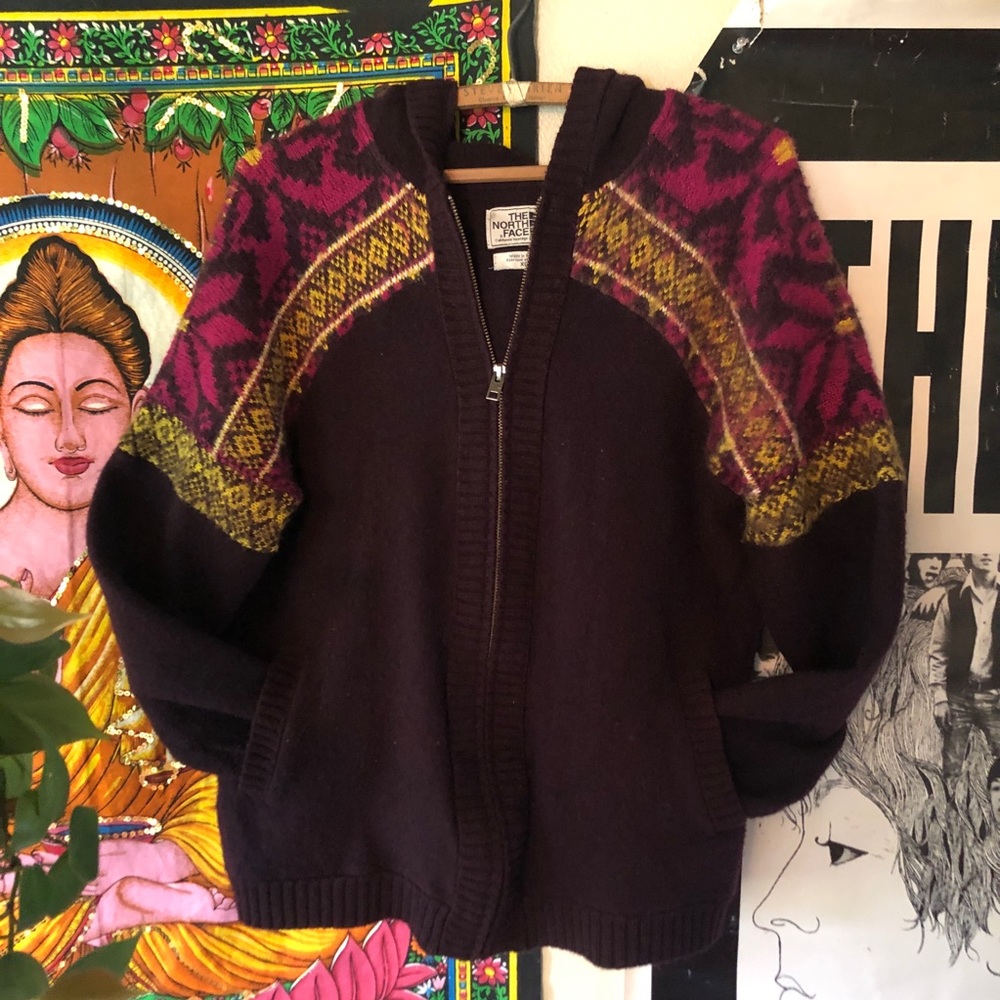 North Face Wool Zip Hooded Sweater